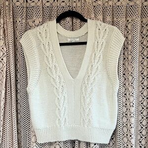 Z Supply Cream V-Neck Cable Knit Sweater Vest